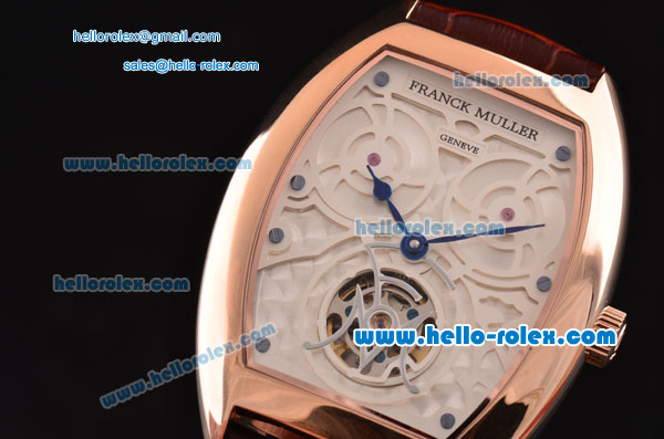Franck Muller Giga Tourbillon ST22 Automatic Rose Gold Case with Brown Leather Strap and White Dial -Blue Hands - Click Image to Close